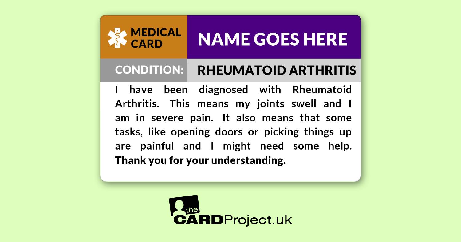 Rheumatoid Arthritis Awareness Medical ID Alert Card  (FRONT)